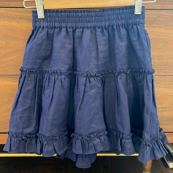 Hill House Navy Linen Tiered Paz Mini Skirt - Picture 3 of 9